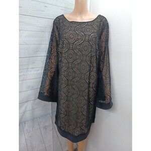 Cato Dress Sz 18-20W Black Lace Beige Long Sleeve Elegant